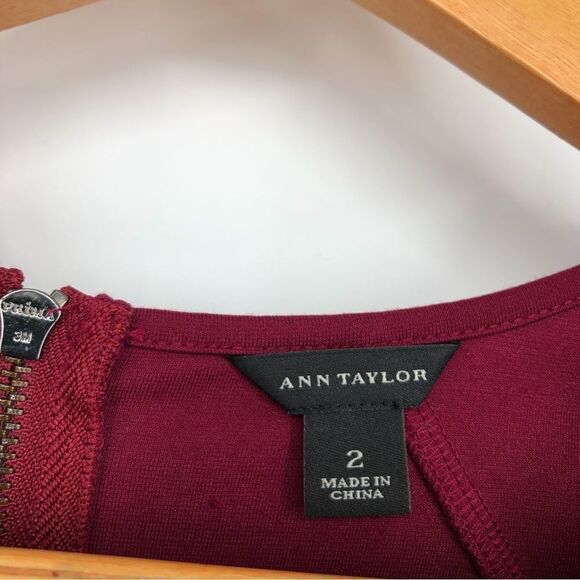 Ann Taylor Fit Flare Cap Sleeve Dress Drop Waist Cranberry Red Size 2 - Picture 4 of 9